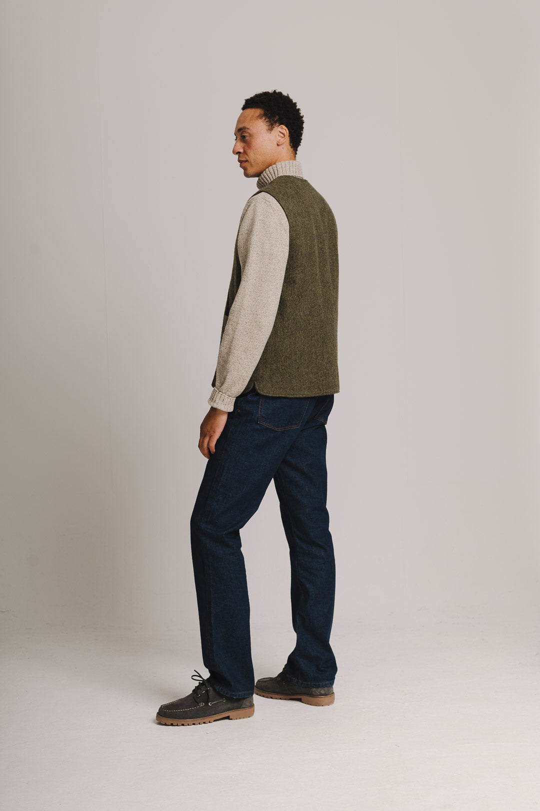 Green Brushed Herringbone Wool Gilet