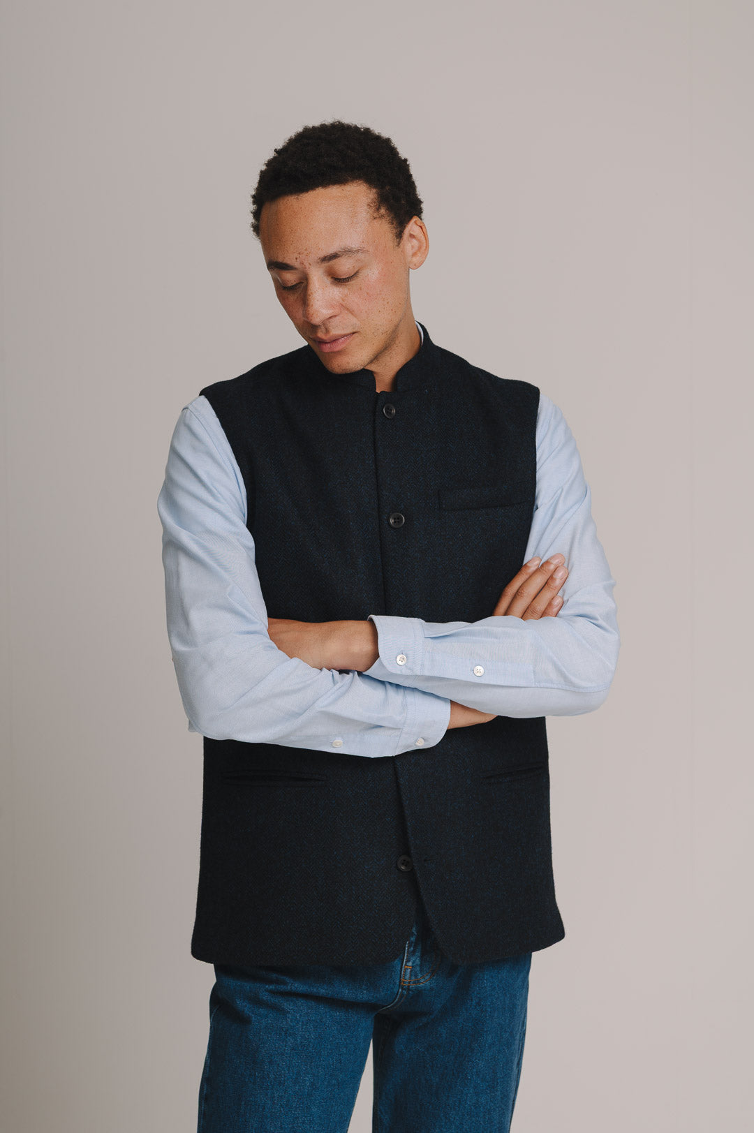 Midnight Herringbone Nehru Waistcoat