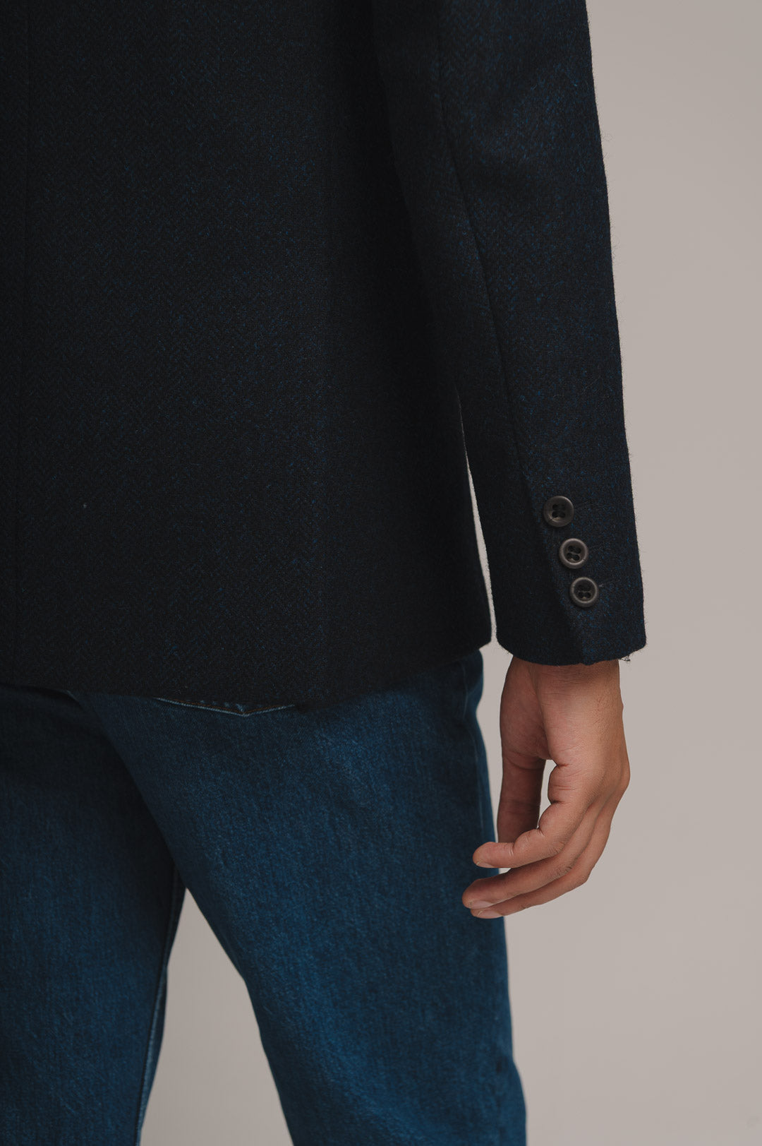 Midnight Herringbone Nehru Jacket