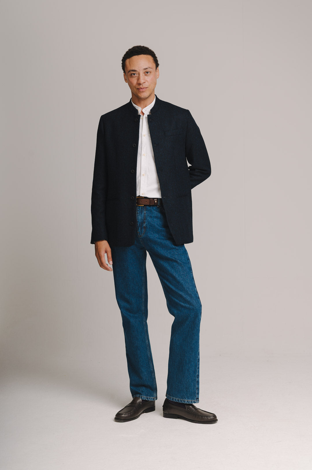 Midnight Herringbone Nehru Jacket