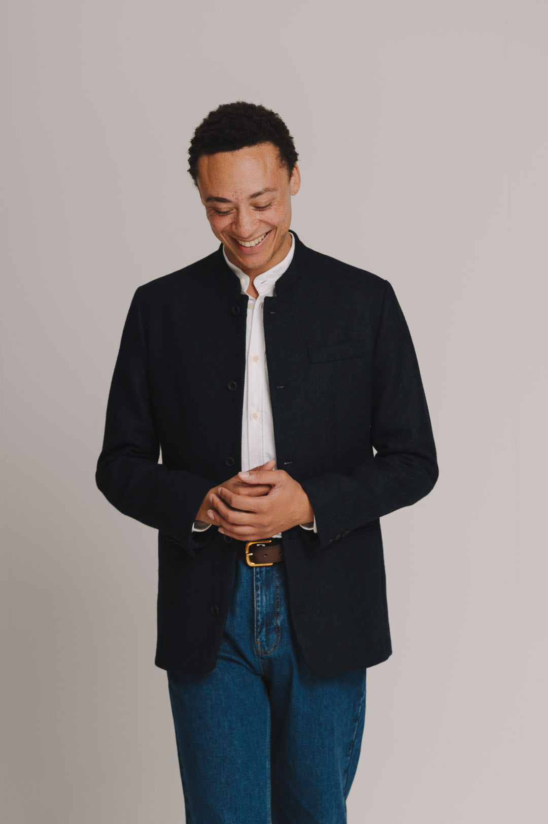 Midnight Herringbone Nehru Jacket