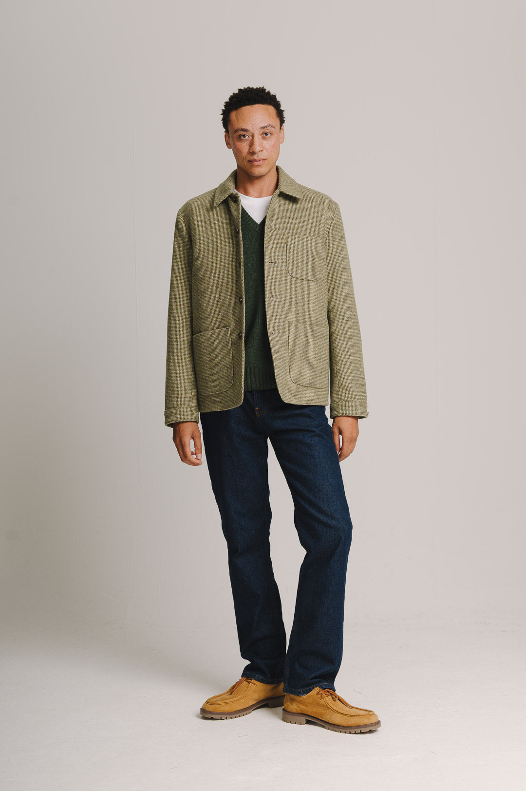 Soft Green Tweed Wool Chore Jacket