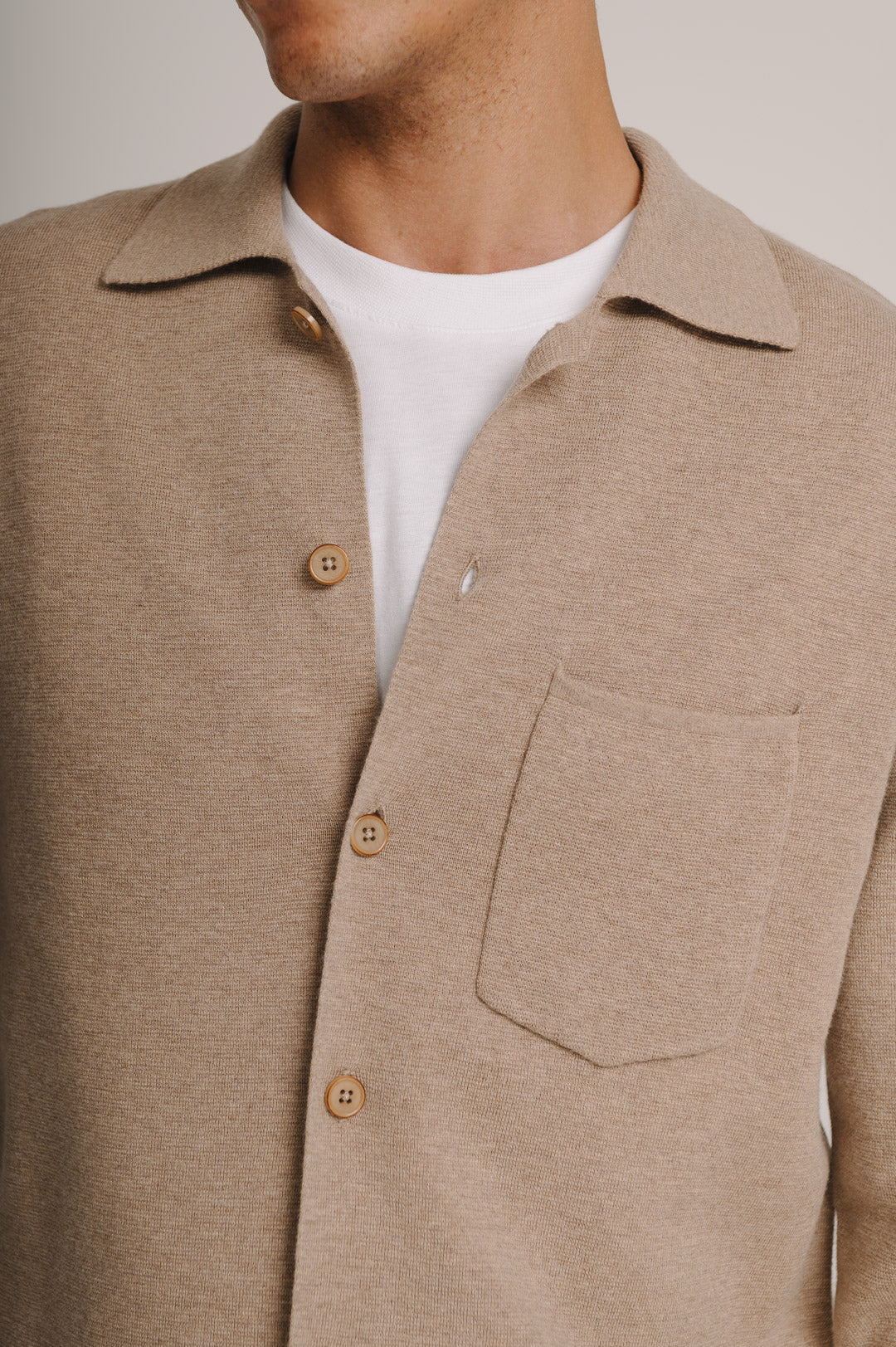 Oatmeal Merino Knit Polo Shirt