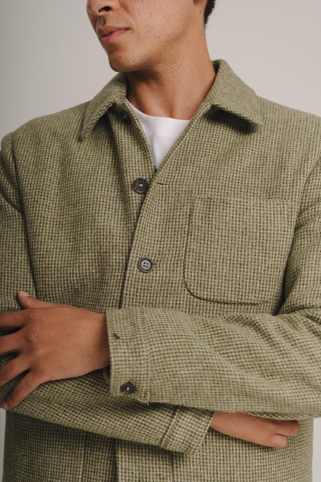 Soft Green Tweed Wool Chore Jacket