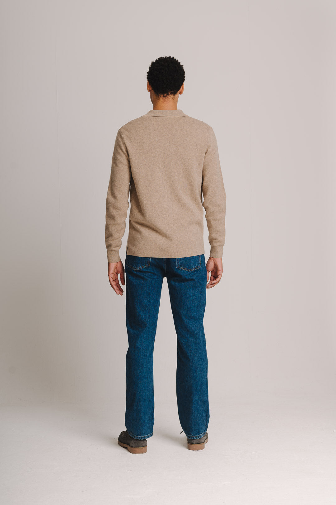 Oatmeal Merino Knit Polo Shirt