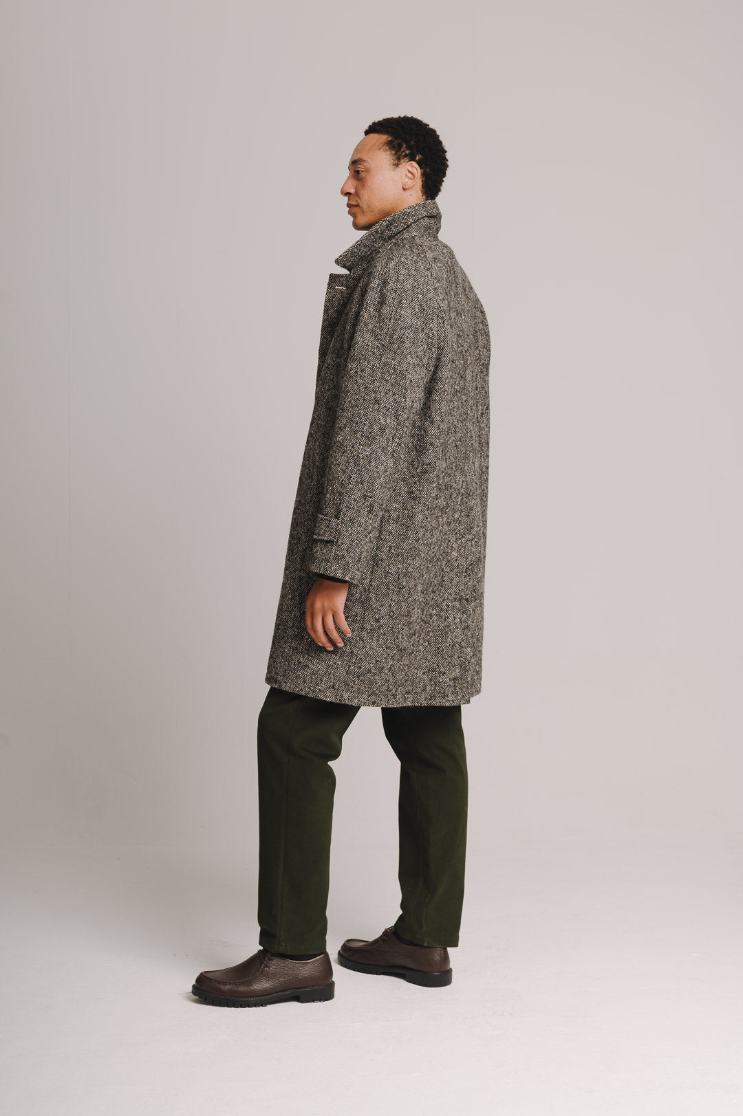 Oat & Black Donegal Tweed Overcoat