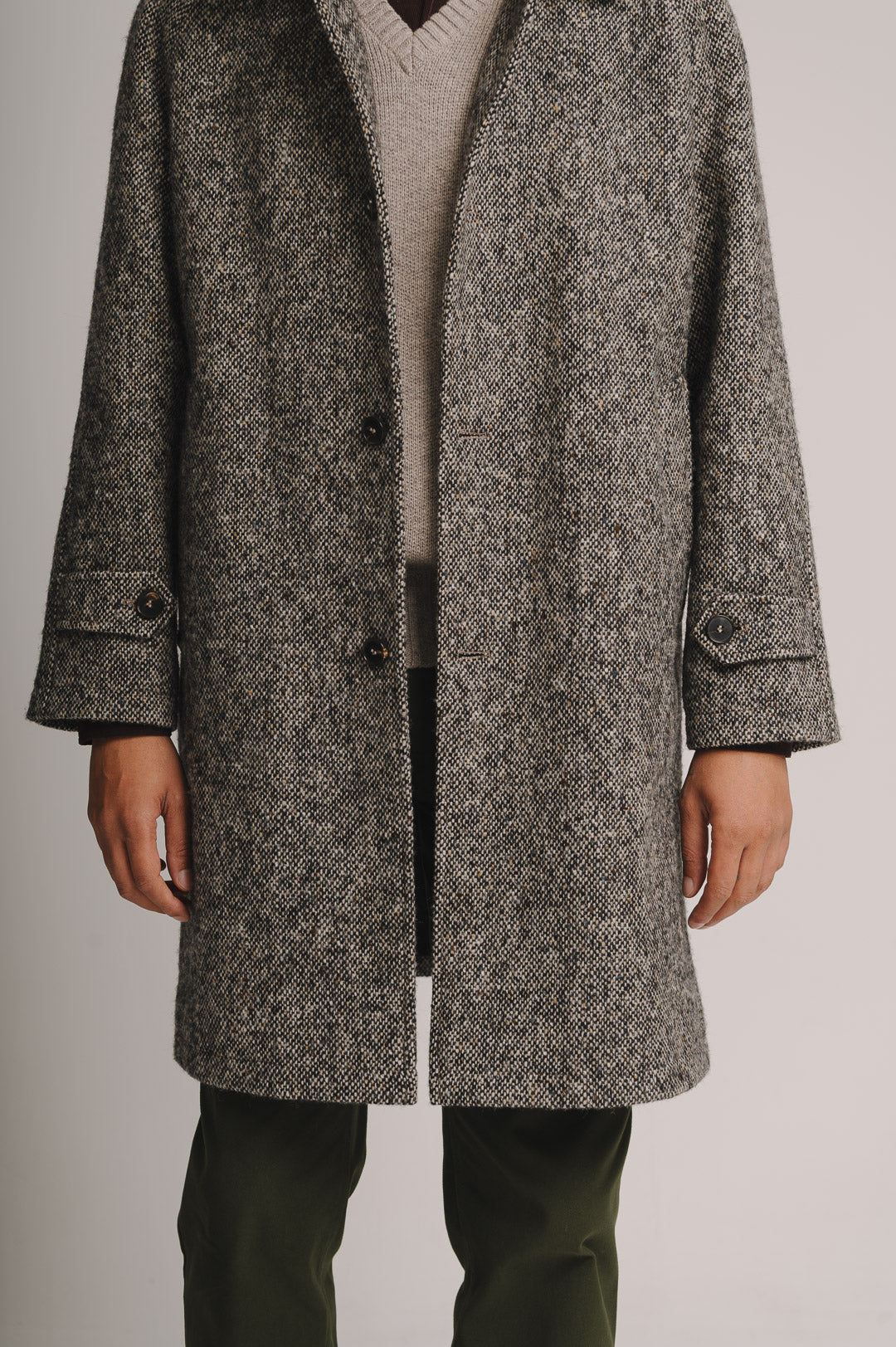 Oat & Black Donegal Tweed Overcoat