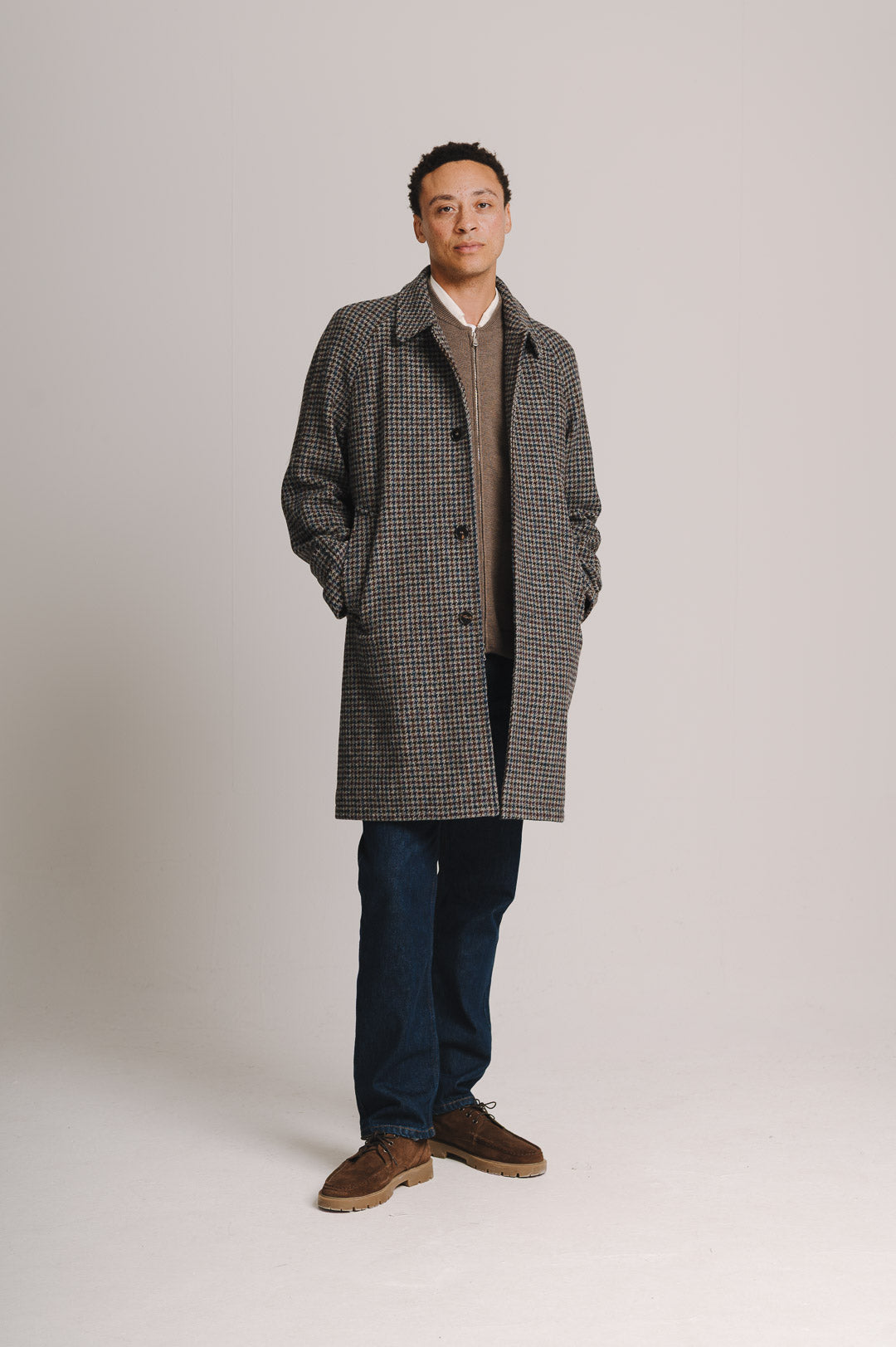 Houndstooth Check Harris Tweed Overcoat