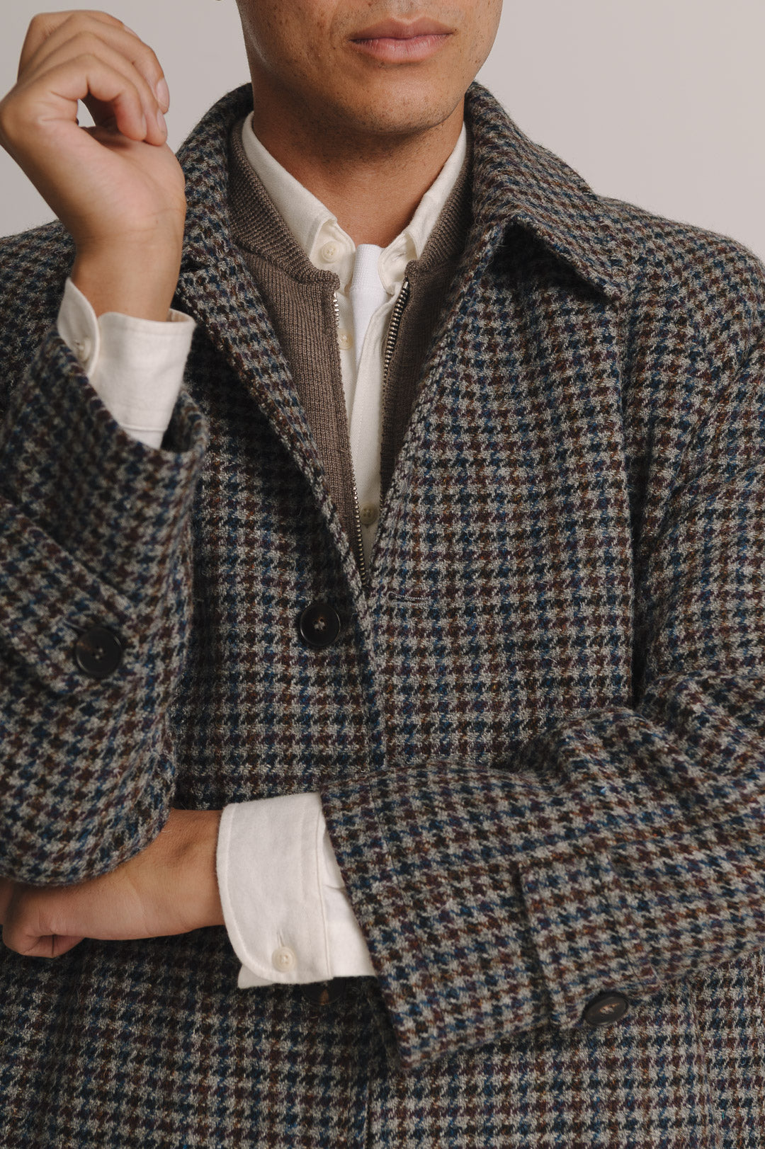 Houndstooth Check Harris Tweed Overcoat