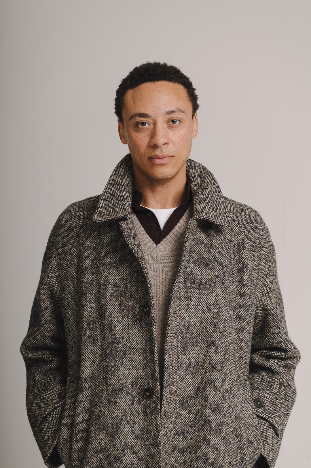 Oat & Black Donegal Tweed Overcoat
