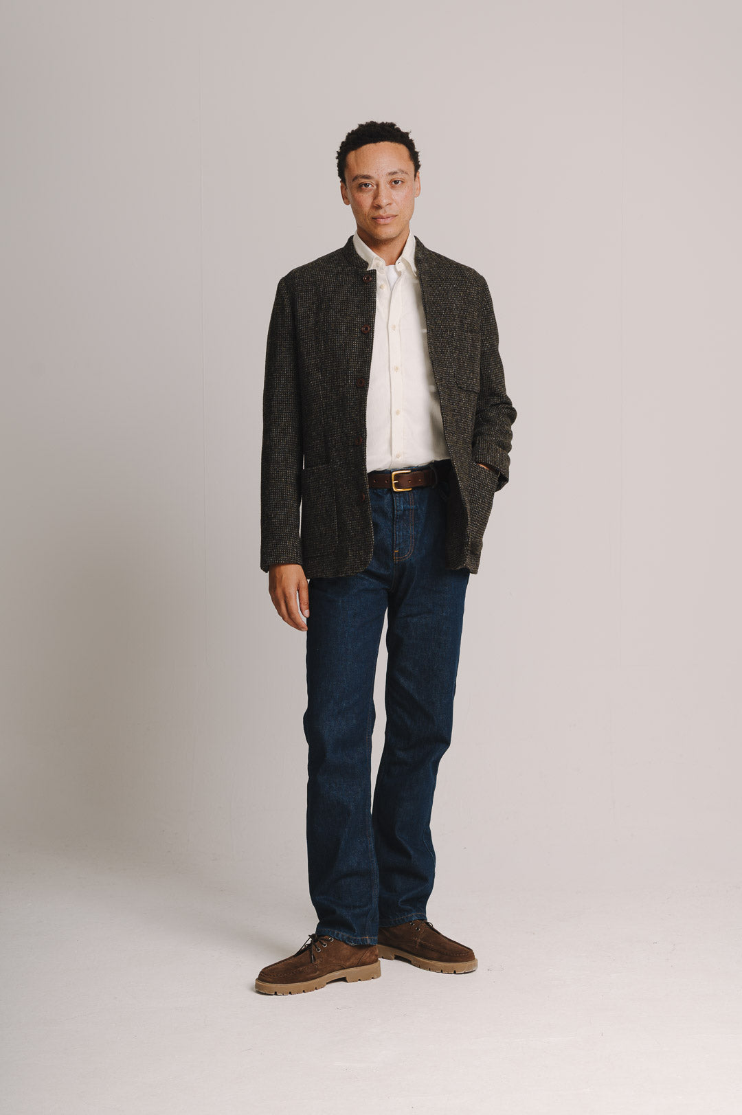 Bark Green Harris Tweed Nehru Jacket