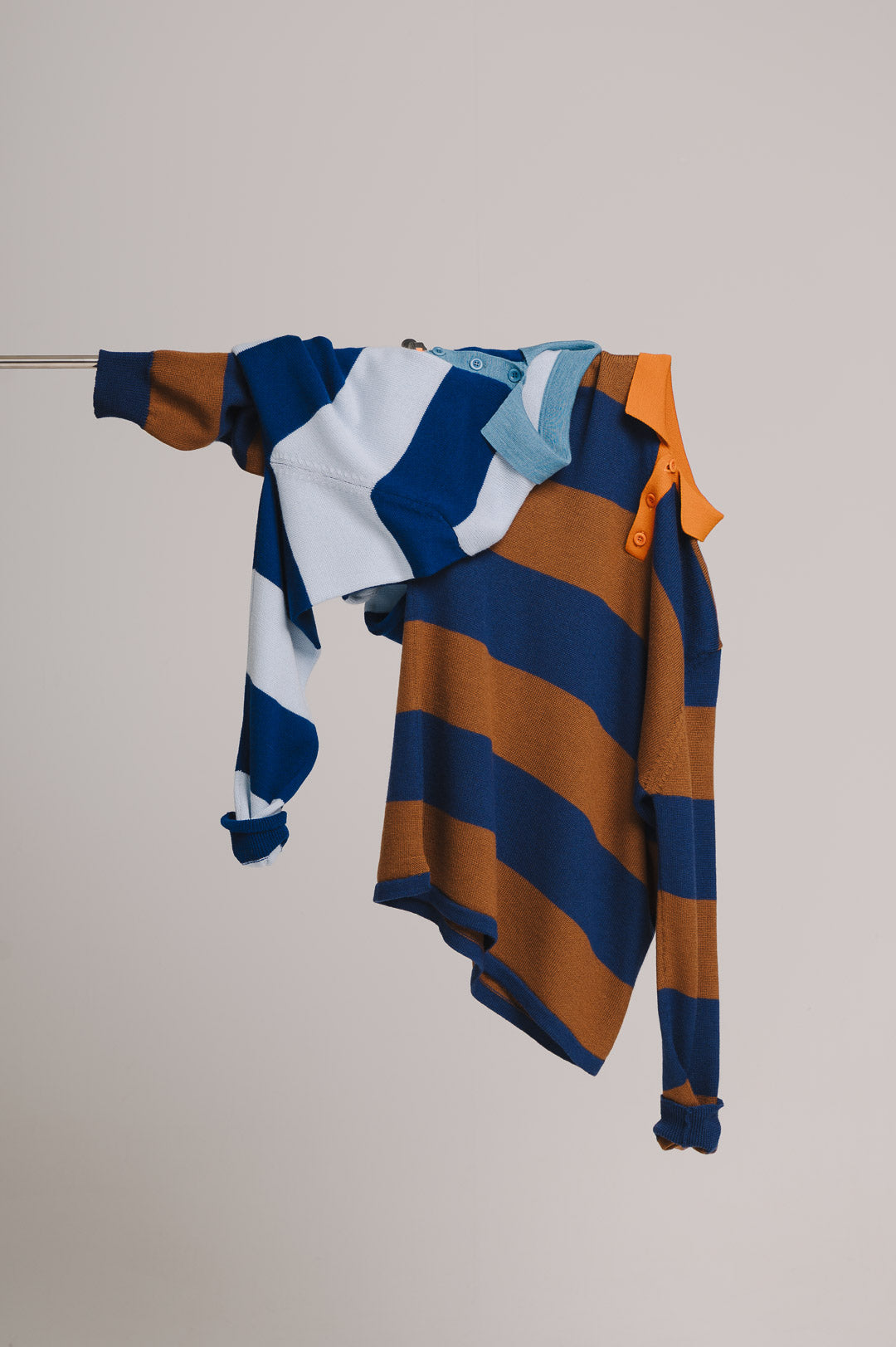Blue & Brown Merino Knit Rugby Polo Shirt