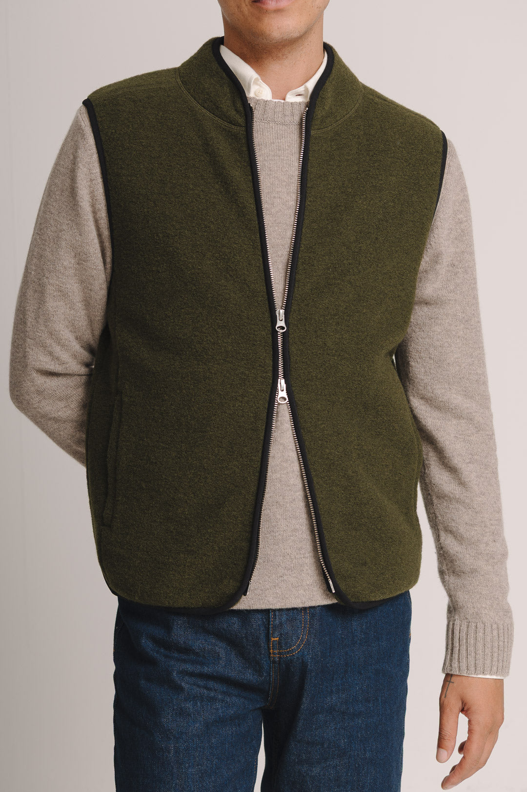 Green Boiled Wool Gilet