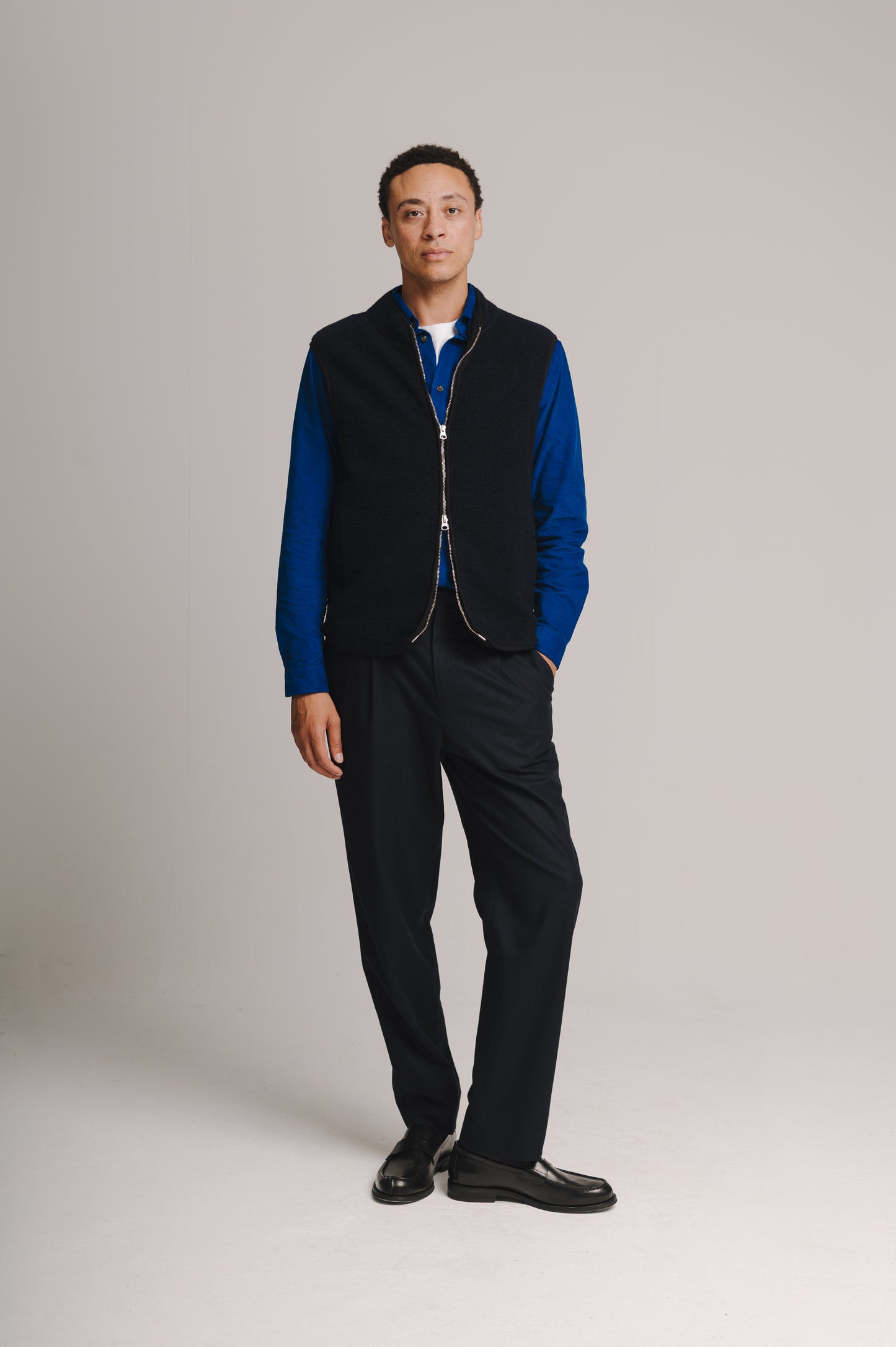 Navy Boiled Wool Gilet