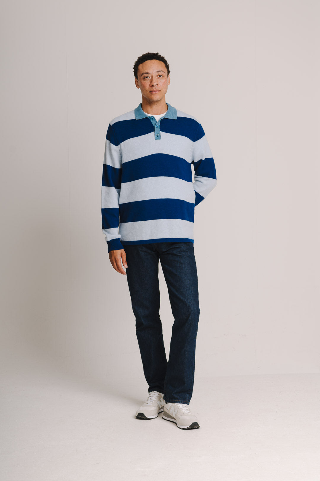 Navy & Blue Merino Knit Rugby Polo Shirt