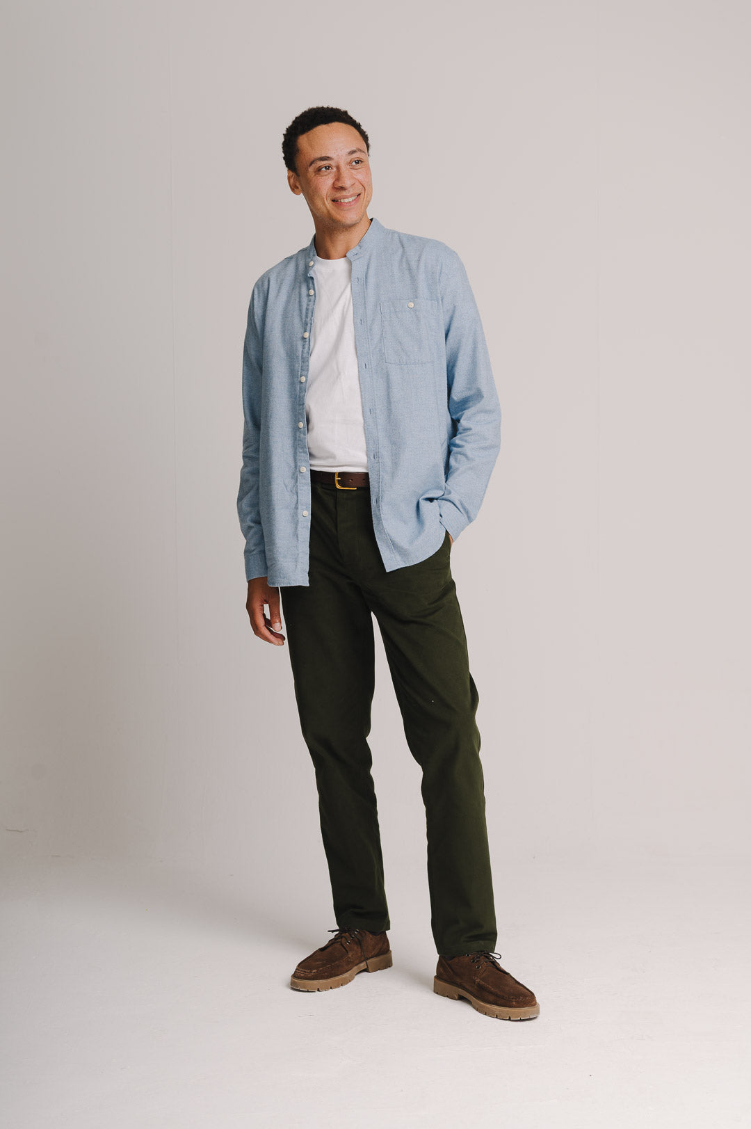 Blue Cotton Cashmere Grandad Shirt
