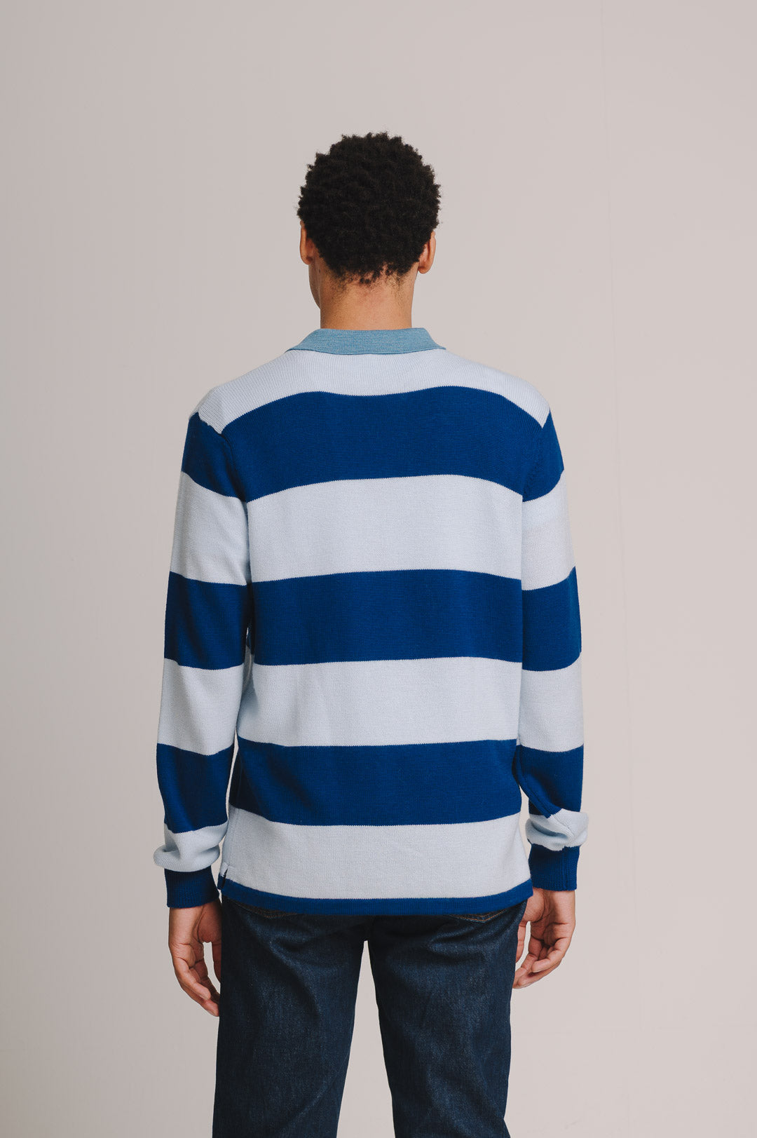 Navy & Blue Merino Knit Rugby Polo Shirt