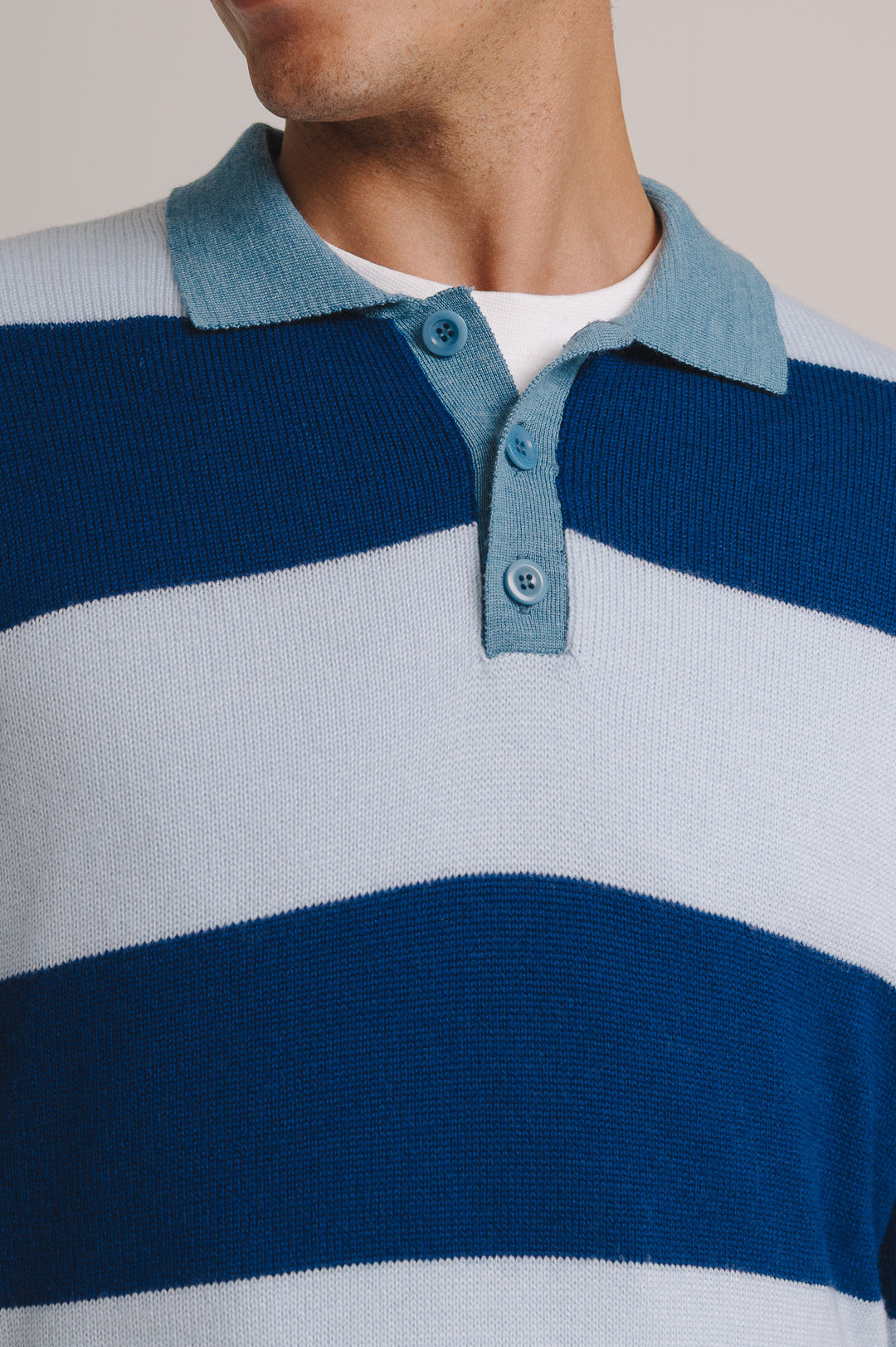 Navy & Blue Merino Knit Rugby Polo Shirt