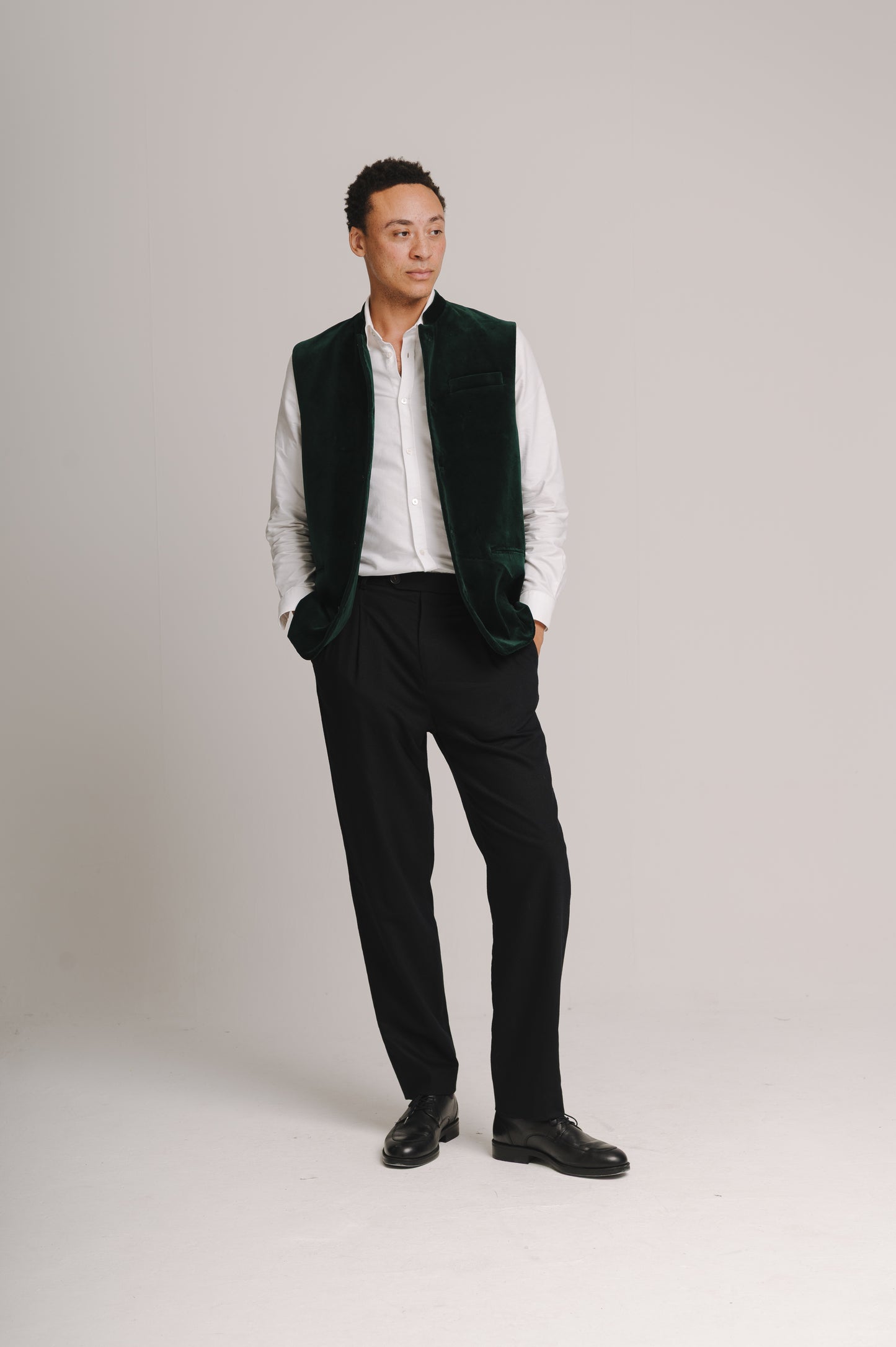 Ivy Green Organic Velvet Nehru Waistcoat