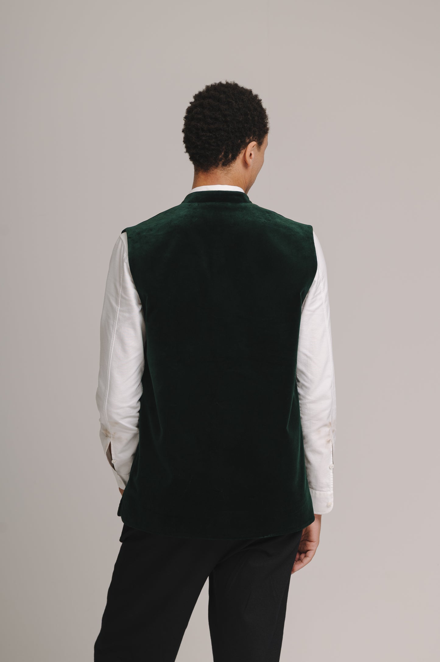 Forest Green Organic Velvet Nehru Waistcoat