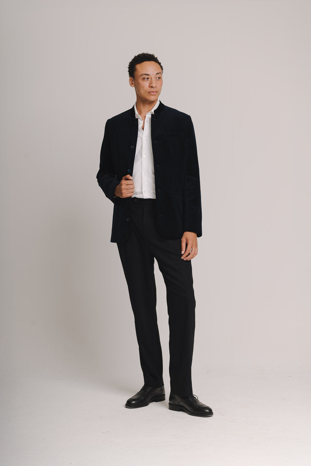 Midnight Navy Organic Velvet Nehru Jacket