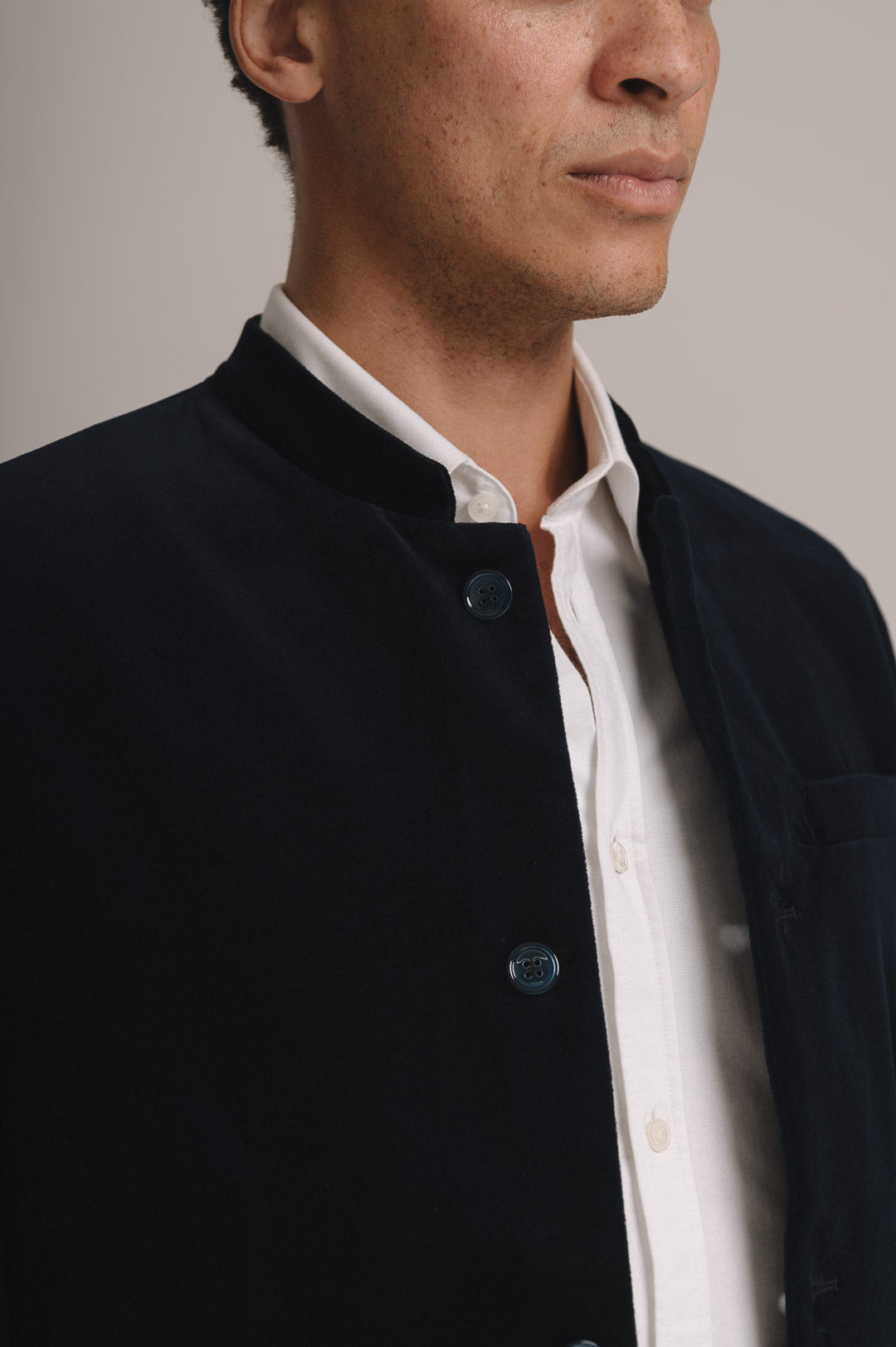 Midnight Navy Organic Velvet Nehru Jacket