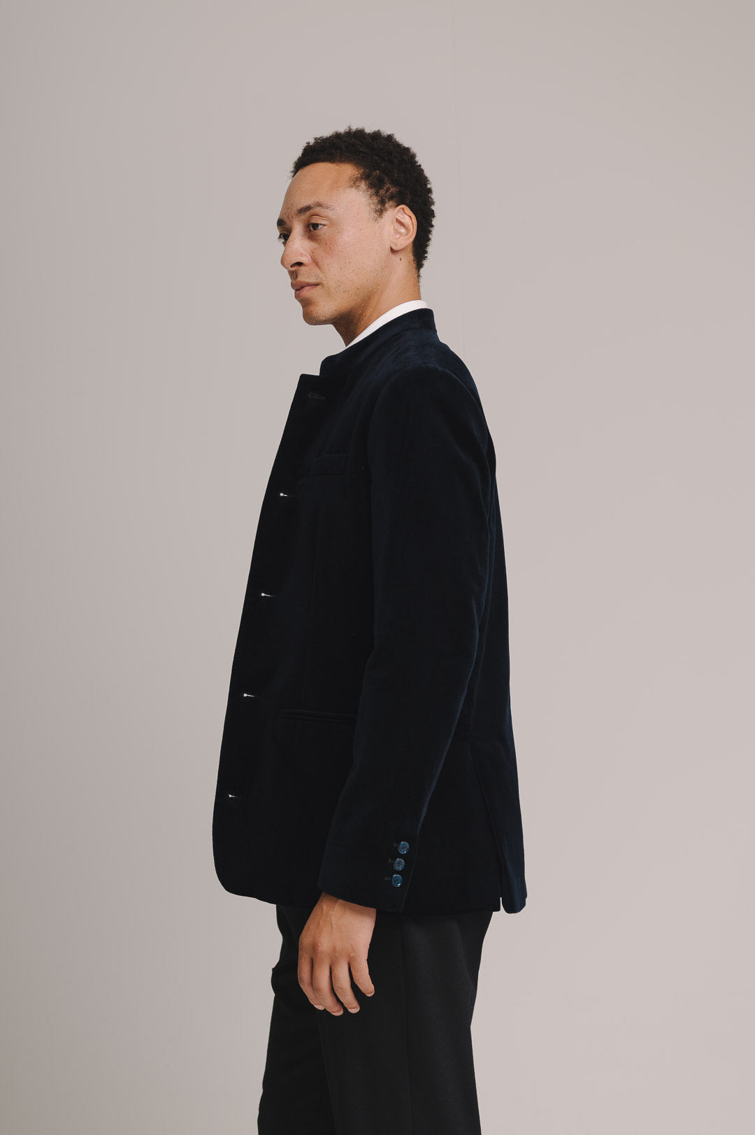 Midnight Navy Organic Velvet Nehru Jacket