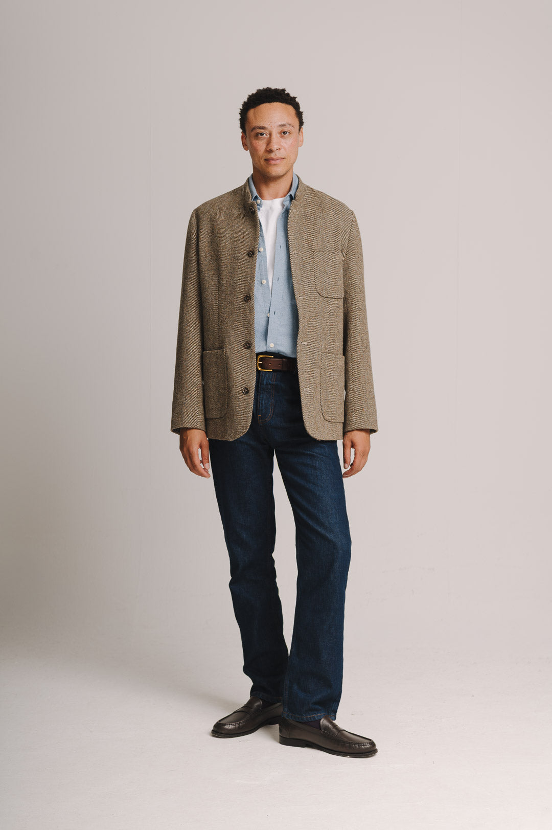 Peat Twill Donegal Tweed Nehru Jacket