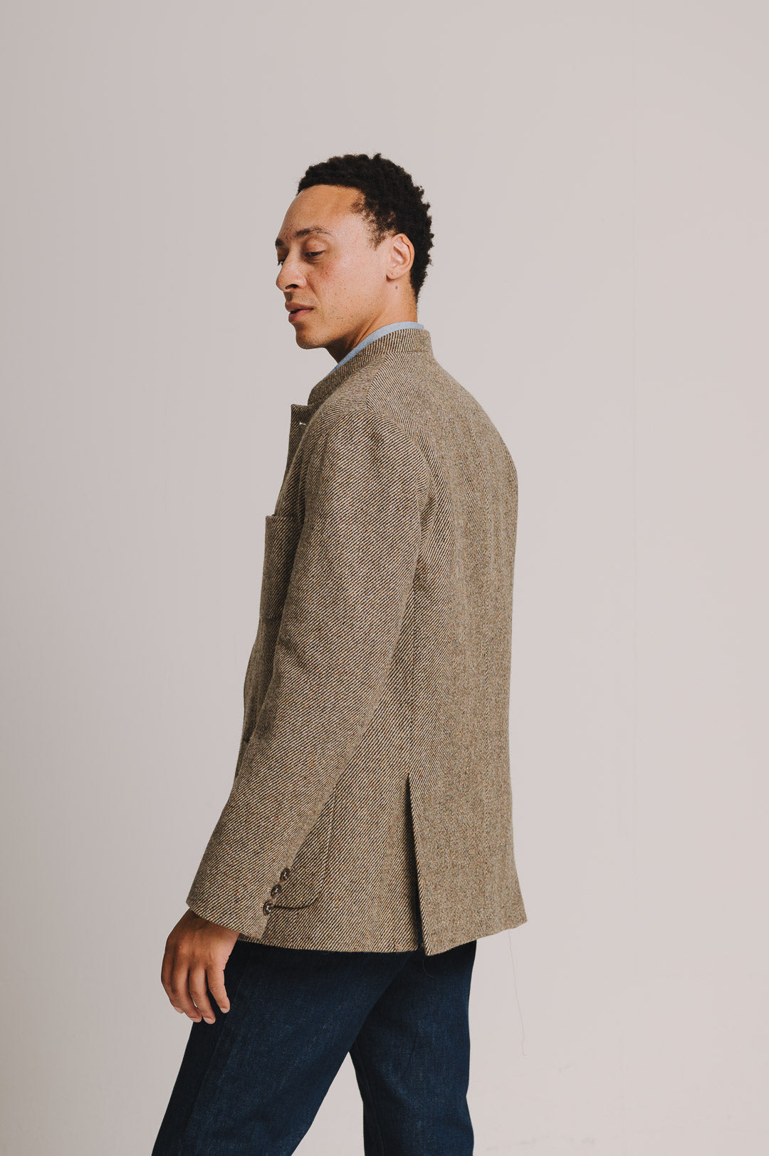 Peat Twill Donegal Tweed Nehru Jacket