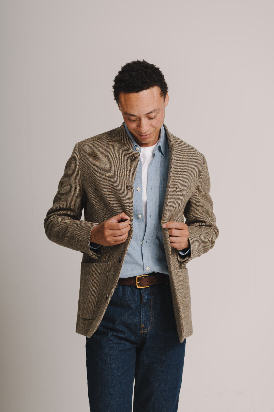 Peat Twill Donegal Tweed Nehru Jacket