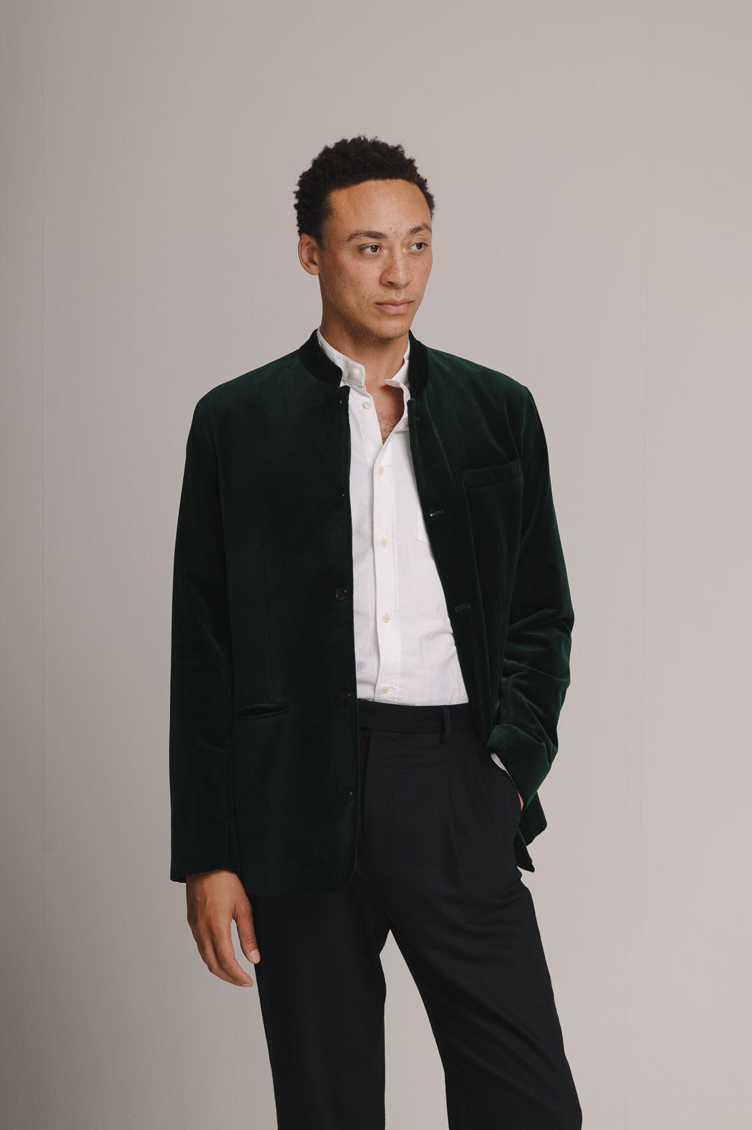 Ivy Green Organic Velvet Nehru Jacket