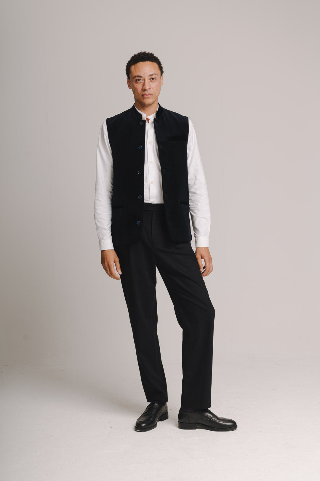 Midnight Navy Organic Velvet Nehru Waistcoat