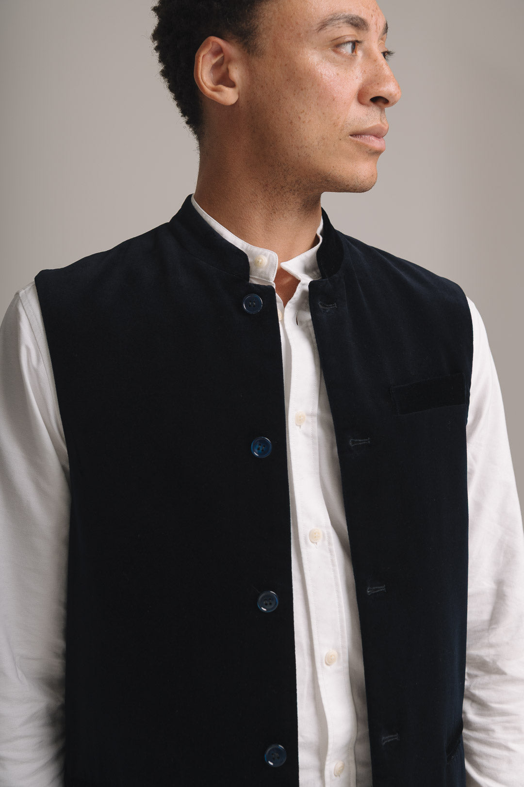 Midnight Navy Organic Velvet Nehru Waistcoat