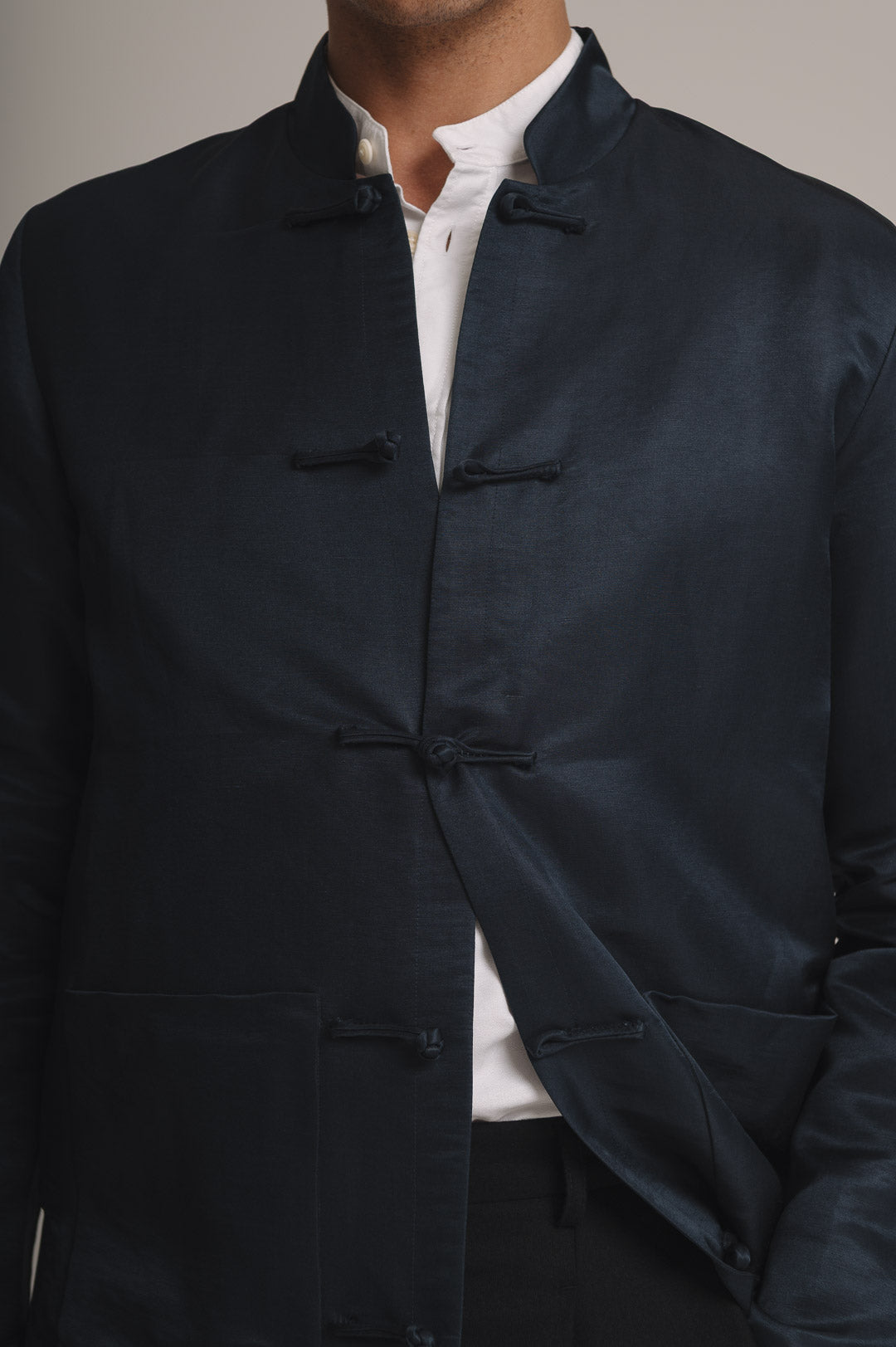 Ink Silk Linen Mandarin Jacket
