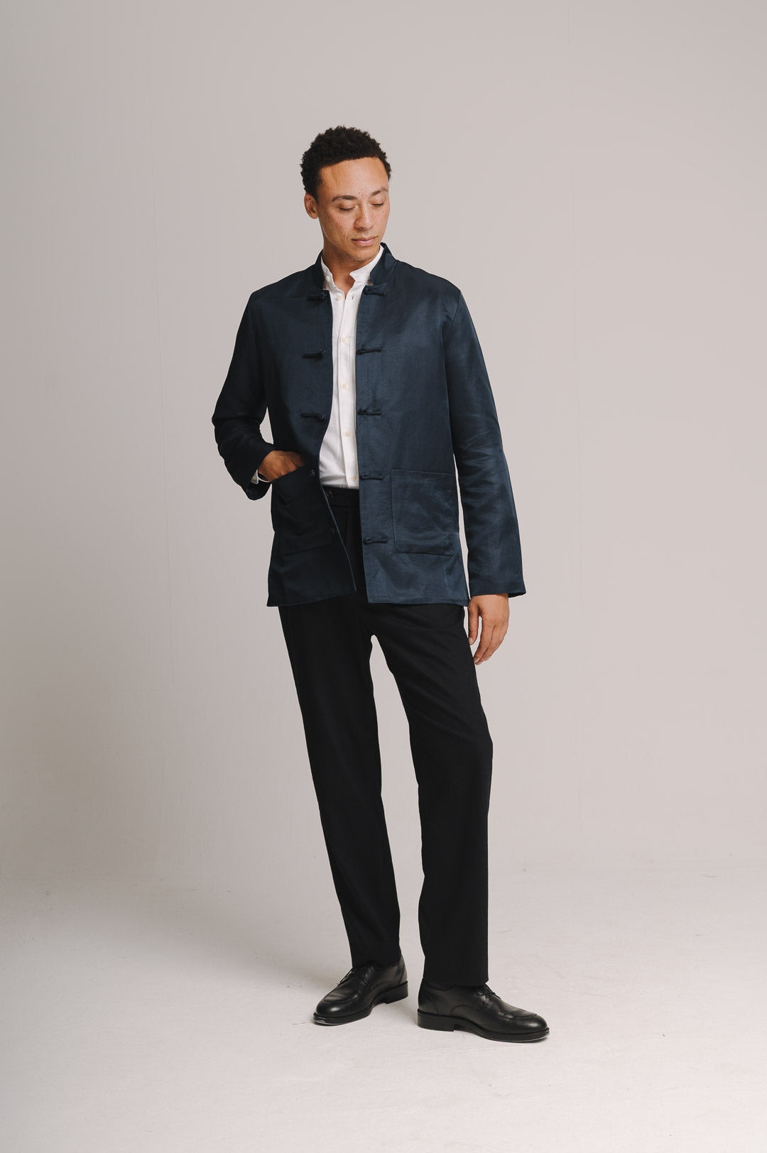 Ink Silk Linen Mandarin Jacket