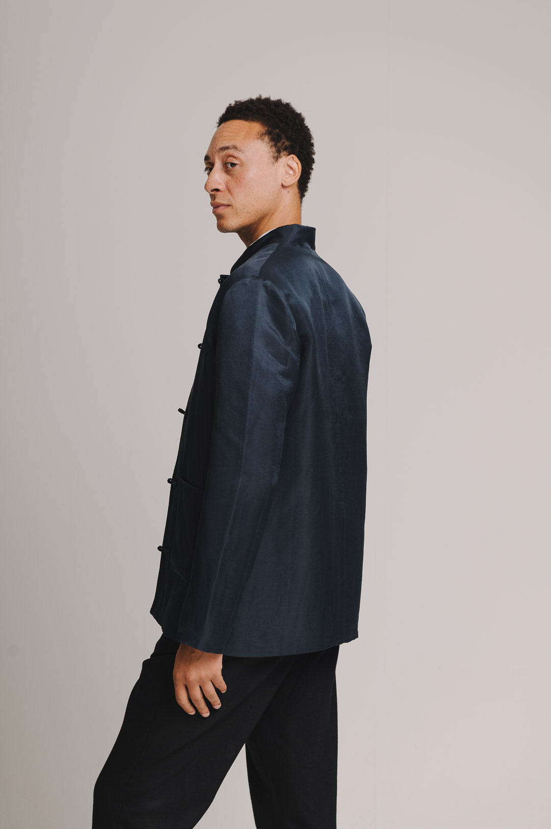 Ink Silk Linen Mandarin Jacket