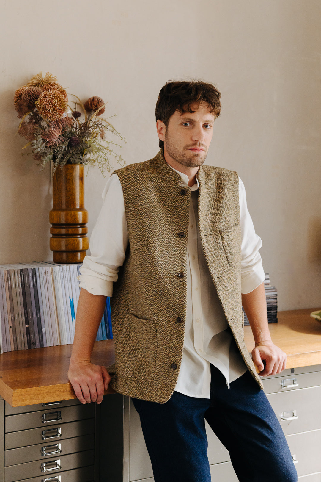 Barley Harris Tweed Nehru Waistcoat