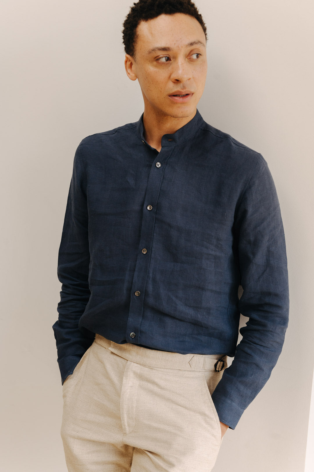 Navy Linen Grandad Shirt, Grandad Shirt - SIRPLUS