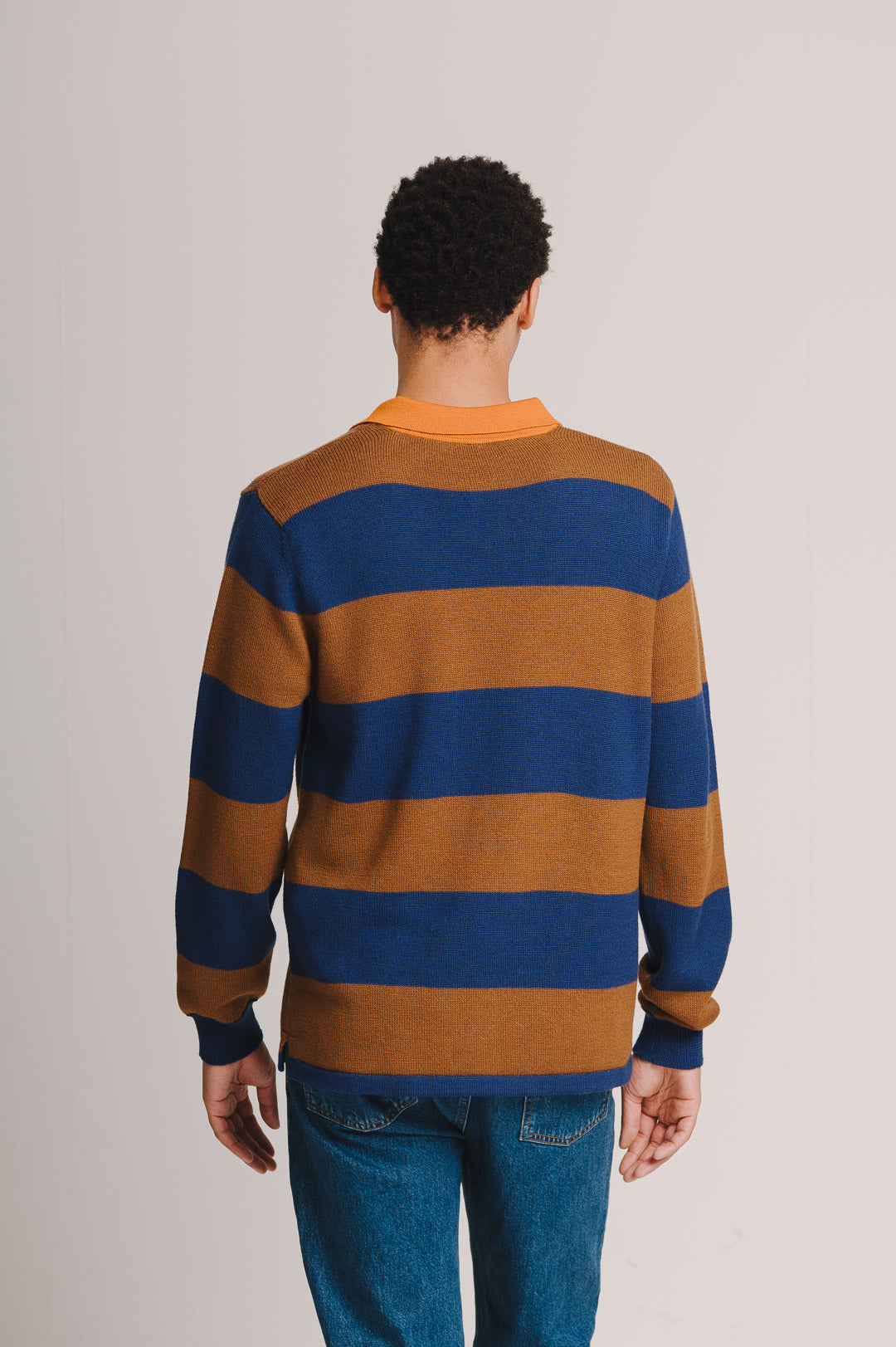 Blue & Brown Merino Knit Rugby Polo Shirt