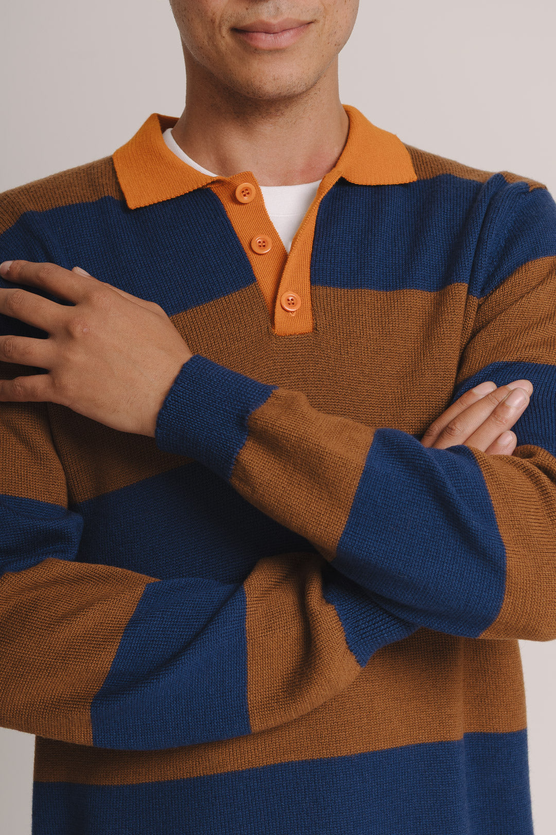 Blue & Brown Merino Knit Rugby Polo Shirt