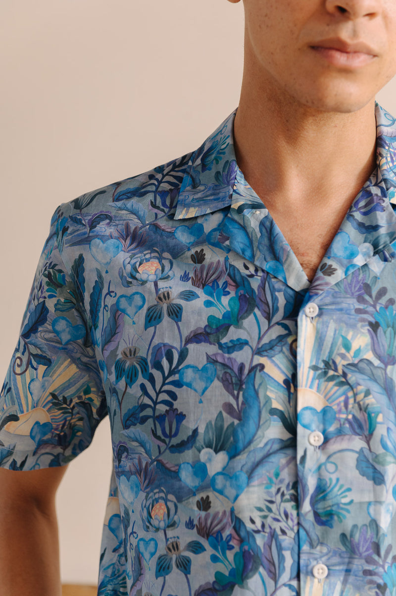 Blue Una Landscape Cuban Shirt - Made With Liberty Fabrics, Cuban Shirt - SIRPLUS