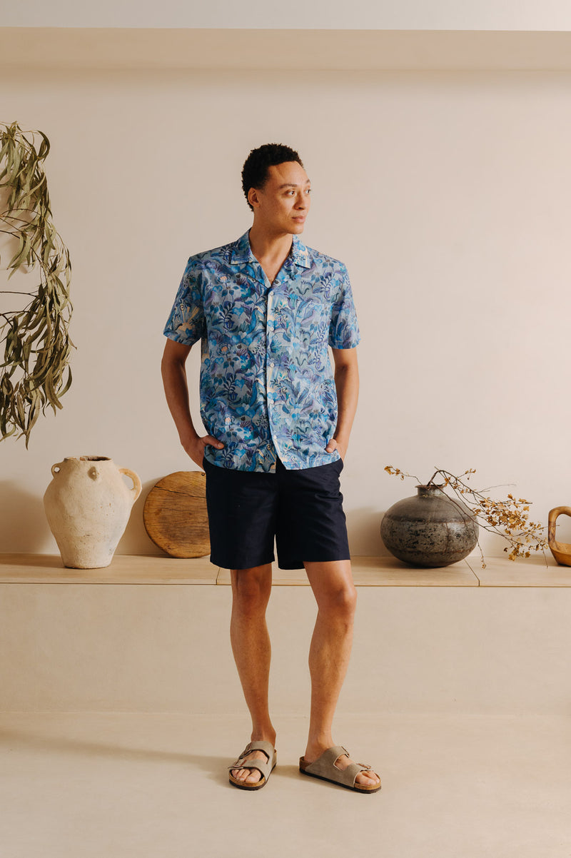 Navy Cotton Linen Shorts, Shorts - SIRPLUS