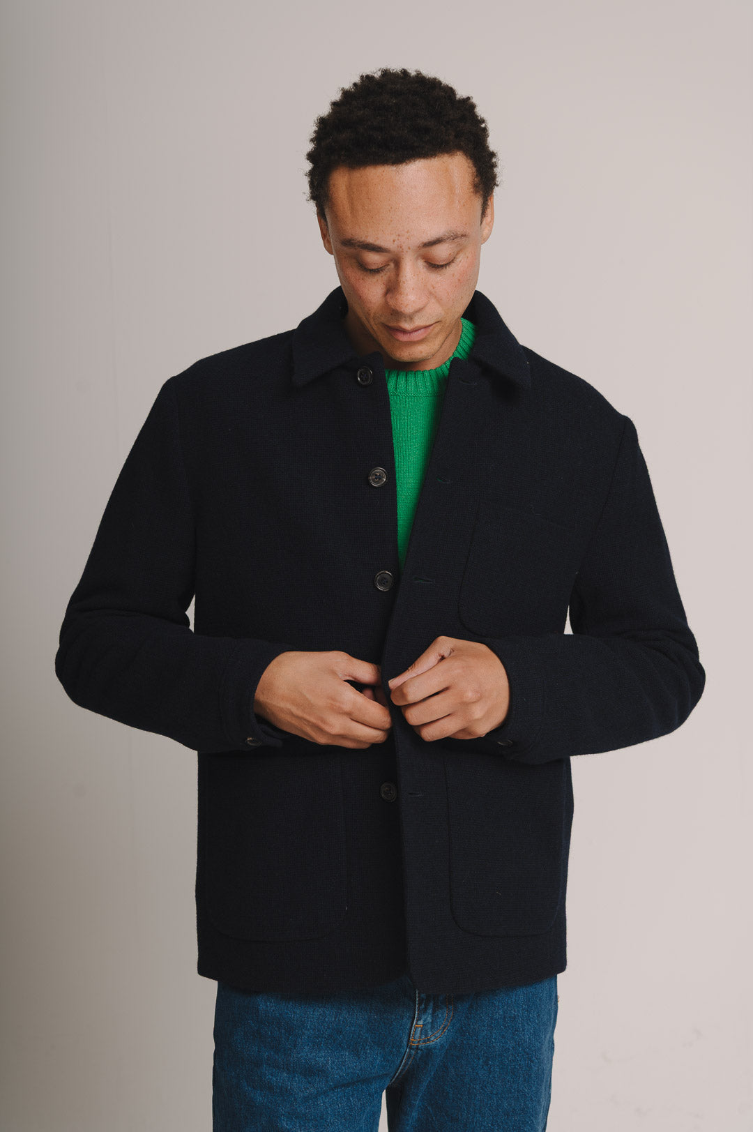 Navy Weave Merino Wool Chore Jacket