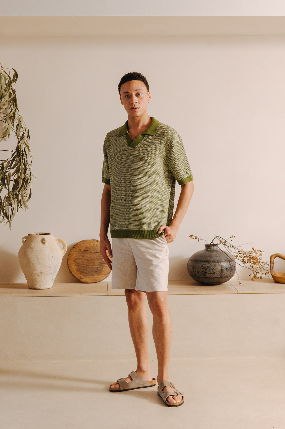 Green Melange Knit Resort Polo, Polo Shirts - SIRPLUS