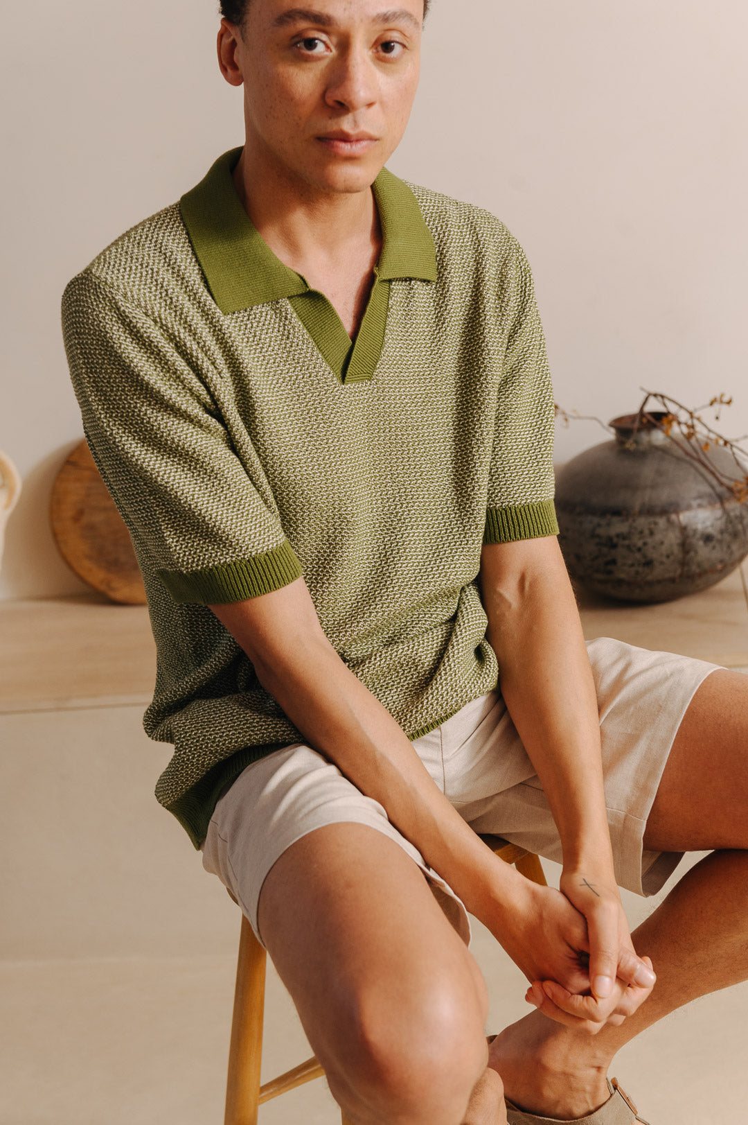 Green Melange Knit Resort Polo, Polo Shirts - SIRPLUS