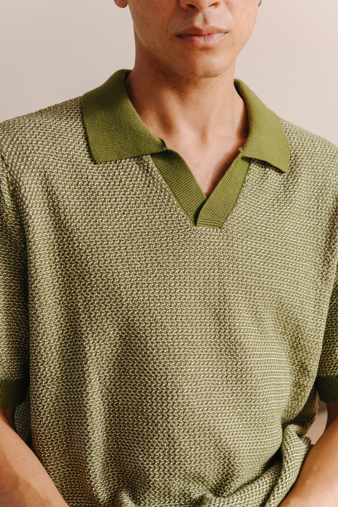 Green Melange Knit Resort Polo, Polo Shirts - SIRPLUS