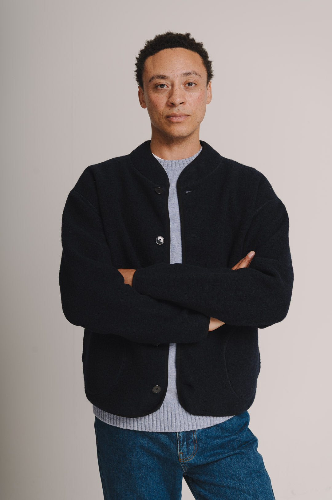 Navy Boiled Wool Jacket | SIRPLUS