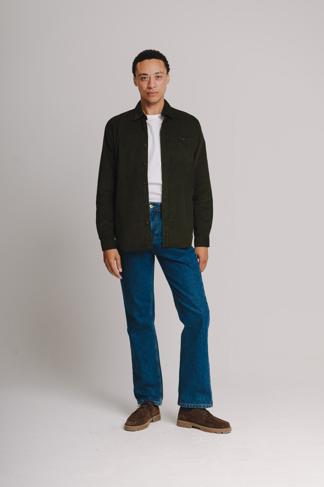 Olive Needlecord Collared Shirt