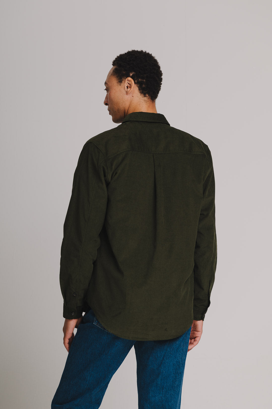 Olive Needlecord Collared Shirt