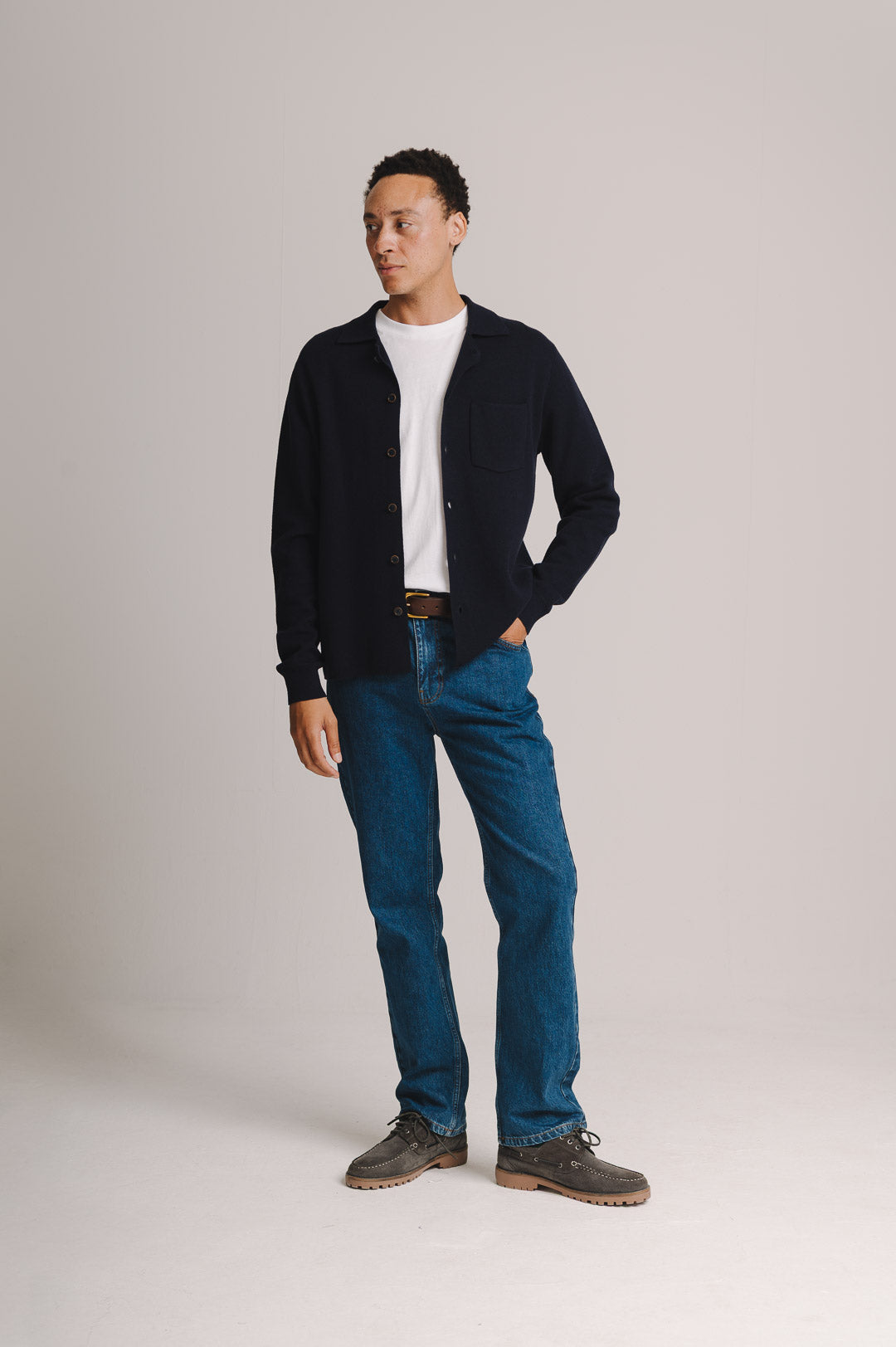 Navy Merino Knit Polo Shirt